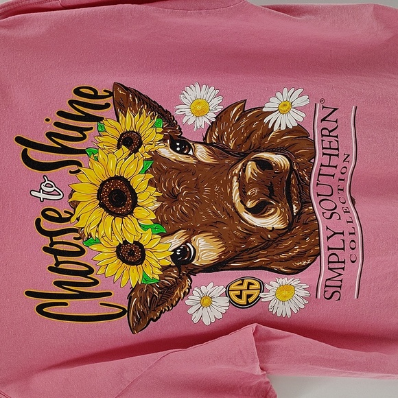 Simply Southern Collection Choose To Shine Pink Cow Sunflower Graphic Tee XL - Picture 7 of 8
